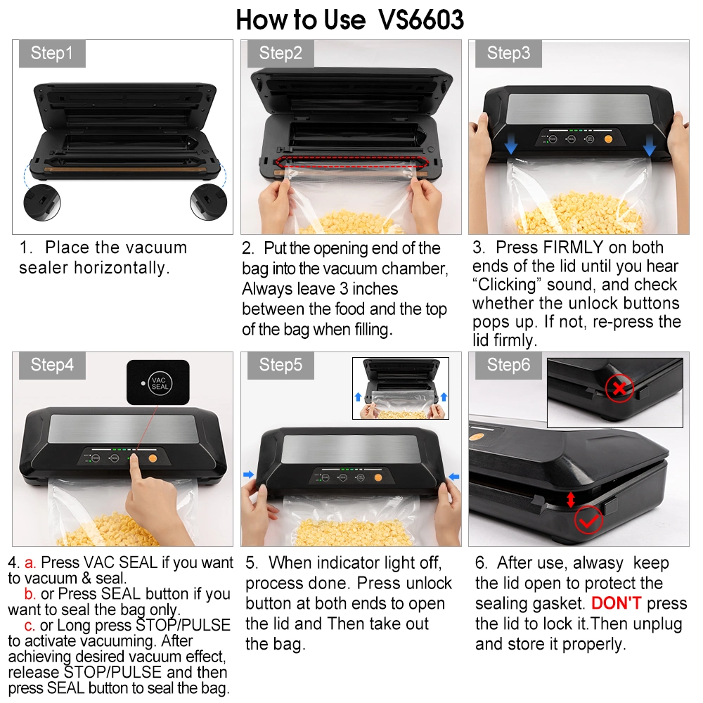 Factory Direct Selling Price Beautiful Vacuum Sealer Dry and Wet Food Settings with Built-in Knife Entry Kit and Inching Control